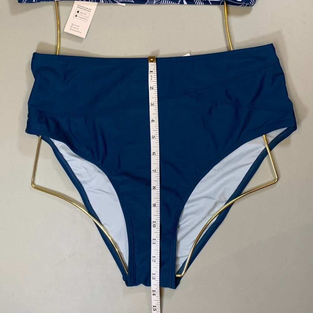 Cupshe Navy Leaf-Print High-Waist Bikini Set - Picture 5 of 7